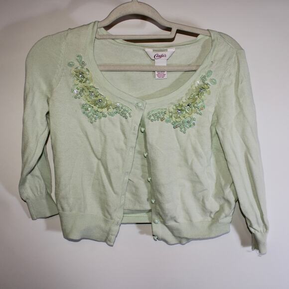 Candies Mint Green Preppy Cardigan With Beading Size M - Picture 1 of 4